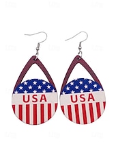 tanie Akcesoria-Amerykański 250. Jubileusz Kwiatowe Drewniane Kolczyki w Kształcie Łzy z Flagą USA lekkie Patriotyczne Biżuteria z Długimi Kolczykami dostępne w wielu stylach Casual Boho Styl na co dzień