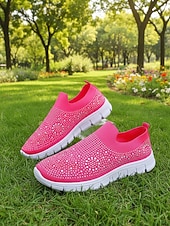 economico Sneakers da donna-scarpe da ginnastica slip-on da donna con strass rosa - tomaia in Flyknit traspirante, leggere &amp;scarpe sportive casual scintillanti per camminare, fare jogging, viaggiare, indossare ogni giorno
