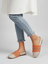 economico Zoccoli e pianelle da donna-muli ricamati bohémien arancioni da donna - slip-on etniche in tela di lino per picnic estivi, vacanze &amp;passeggiate in spiaggia