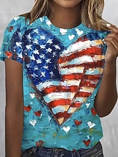  Ημέρα Αμερικανικής Ανεξαρτησίας Γυναικεία Μπλουζάκι Στάμπα Γραφική Σημαία Στυλάτο Κλασσικό Καθημερινό Κοντομάνικο Στρογγυλή Ψηλή Λαιμόκοψη Στρογγυλή Λαιμόκοψη Κανονικά μπλουζάκια Καθημερινά