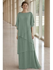 economico Lunghezza del pavimento-Linea ad A Lunghezza al pavimento Abito da invitata a nozze Abito Formale Abito a Strati Abito da cerimonia per signora Mezza Manica Scollo a Barca Elegante Formale Ospite di nozze Chiffon con Volant