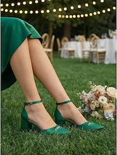 economico Madre della Sposa/Sposo-décolleté da donna in raso verde smeraldo - eleganti scarpe da mamma sposa con tacco a blocco e cinturino alla caviglia per matrimoni in giardino, ricevimenti all'aperto &amp;gala estivi formali