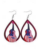 tanie Akcesoria-Amerykański 250. Jubileusz Kwiatowe Drewniane Kolczyki w Kształcie Łzy z Flagą USA lekkie Patriotyczne Biżuteria z Długimi Kolczykami dostępne w wielu stylach Casual Boho Styl na co dzień