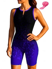 お買い得  ウィメンズトライアスロンウェア-女性用 サイクリングジャージー トライスーツ ダウンヒルジャージー ノースリーブ 夏 春 秋 ブルー ダークグレー ローズレッド+ブラック 幾何学模様 勾配 カーブ バイク サンスクリーン UV耐性 3Dパッド サイクリング 速乾性 スポーツ 衣類