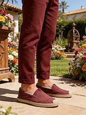 Χαμηλού Κόστους Ανδρες-Ανδρικά παπούτσια εσπαντρίγια σε μπορντό χρώμα, slip-on σχέδιο με σόλα εσπαντρίγια από γιούτα, casual &amp; άνετα, ιδανικά για υπαίθρια θέρετρα και χαλαρές αποδράσεις.