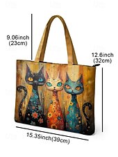 cheap Vacation &amp; Travel Bags-Women's Polyester Tote Bag, Large Capacity with Zipper, Multiple Cat Designs, Perfect for Vacations, Shopping, and Everyday Casual Use