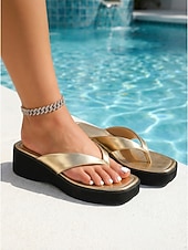 preiswerte Frauen-Weiße Plateau-Flip-Flops für Damen – bequeme, klobige Keilsandalen für den Poolbereich in Luxusresorts und tropische Urlaube &amp;Sommerurlaub am Strand