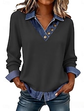 voordelige Effen Hoodies-Dames Trui-sweatshirt Lapwerk Knop Effen Casual Lange mouw Revers Normale tops Straat Dagelijks gebruik blauw Zwart Blozend Roze Donkergrijs Abrikoos Lente Herfst Winter