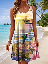 economico Abiti floreali-Per donna Mini Abito Vestito Estivo Abito a trapezio Abito Estivo Vacanza Casual Boho Spiaggia Feste Matrimonio Vestibilità regolare Grafico Leopardo Geometrico Senza Maniche Collo a U Bianco Giallo