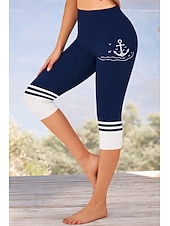 cheap Graphic Leggings-Women's Chinos Leggings Vacation Vintage Streetwear Capris High Waist Floral Graphic Printing Comfort Soft Comfortable Stretchy Daily Outdoor Vacation Blue Dark Blue+White Navy-blue Navy Blue Summer