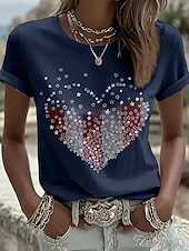  Amerikanischer Unabhängigkeitstag Damen T Shirt Druck Grafik Flagge Stilvoll Klassisch Lässig Kurzarm Rundhalsausschnitt Rundhals Normale Oberteile Täglich Blau Rote Rot / Blau Sommer Frühling