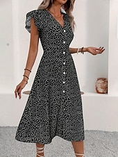 economico Abiti floreali-Per donna Abito Midi Abito a trapezio Vacanza Casual All'aperto Uscire Vestibilità aderente Floreale Grafico Manica Corta Scollo a V Nero Rosso Verde Estate Primavera
