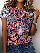 economico T-shirt Boho-Per donna Maglietta Stampato Floreale Grafico Paisley Bohemien Vintage Elegante Manica Corta Girocollo Scollo a V Top lunghi Quotidiano Uscire Weekend Blu Nero Verde chiaro Viola Verde Estate