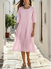 preiswerte Weißes Kleid-Damen Midikleid Shiftkleid Weißes Kleid Freizeitkleid Schwingkleid Basic Lässig Täglich Outdoor Lässiger Schnitt Einfach Kurzarm Rundhalsausschnitt Weiß Purpur Sommer Frühling