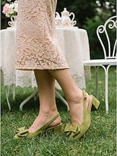 economico Madre della Sposa/Sposo-décolleté con tacco a blocco rosa cipria da donna, tacchi a spillo con fiocco, eleganti scarpe per la mamma della sposa per matrimoni in città