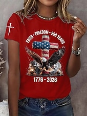 ieftine Ziua Independenței Top-Ziua Independenței Americană Aniversare Patriotic Femei Tricou Print Grafic Steag Litera Șic Clasic Casual Manșon Scurt Gât Regulamentar Topuri Lungi Zilnice Albastru Negru Alb Roșu Vară Primăvară
