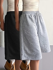 cheap Bermuda Shorts-Women's Bermuda shorts Capri shorts Chinos Shorts Vacation Fashion Streetwear Knee Length High Waist Plain Drawstring Pocket Elastic Waist Comfort Breathability Comfortable Micro-elastic Stretchy
