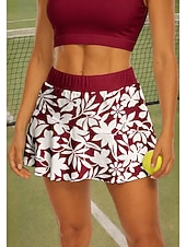 baratos Saias e Skorts Femininos-Mulheres Floral Saia casual Saia de tênis Patchwork Bolsos 2 em 1 UPF50+ Resistente a UV Com bolsos Voleibal Tênis Badminton Calção Saias Vinho Azul Marinho Verde Escuro Roupas de tênis