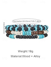 economico Gioielli da uomo-set di bracciali bohémien da uomo, materiali misti con turchese e pietra lavica, perfetti per le vacanze e per l'uso quotidiano casual