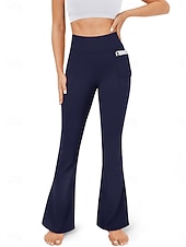 preiswerte Einfarbige Leggings-Damen Hose Freizeithose Schlag-Leggings Mode Streetwear Basic Volle Länge Hohe Taille Einfach Tasche Elastischer Bund Bequem Dehnbar Täglich Innen Yoga Schwarz Marineblau Dunkelgray Frühling Herbst