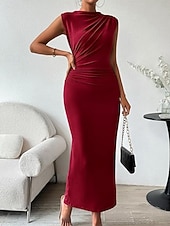 preiswerte Einfaches Kleid-Damen Maxikleid Abschlussballkleid Partykleid Freizeitkleid Cocktailkleid Elegant Mode Modern Outdoor Abendgesellschaft Party Normale Passform Einfach Ärmellos Hoher Ausschnitt Schwarz Burgunderrot