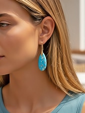halpa Lomatarvikkeet-Naisten luonnonkiviset pisaranmuotoiset roikkuvat korvakorut, boheemi turkoosi tyyli useissa väreissä, kevyt ja näyttävä koru kevät-kesälomalle, rannalle ja jokapäiväiseen käyttöön.
