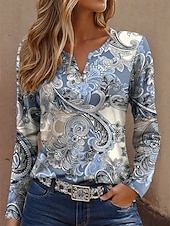voordelige Kunst &amp; Design t-shirt-Dames T-shirt Afdrukken Grafisch Geometrie Vintage Modieus Modern Lange mouw Gekerfde nek Normale tops Dagelijks Weekend blauw Geel Paars Groen Zomer Lente