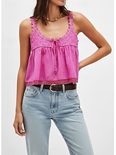 preiswerte Spitzenoberteile-Damen Bluse Spitzentops Camisole-Tanktop Patchwork Spitzenbesatz Einfach Täglich Stilvoll Modern Ärmellos U-Ausschnitt Normale Oberteile Täglich Ferien Ausgehen Schwarz Weiß Gelb Rosa Rote Sommer