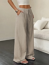 abordables jambe large et taille haute-Femmes Pantalons Pantalon décontracté Droit Vacances Mode Streetwear Longueur complète Taille haute Uni Avec Poches Taille Élastique Confort Confortable Quotidien Vacances Rue Noir Kaki Printemps