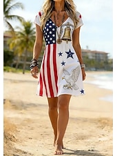  Ziua Independenței Americane Pentru femei Rochie Mini Rochie de Vară Rochie teacă Rochii Tricou Rochie A line Vacanță Casual În aer liber Petrecere Ieșire Fit regulat Floral Grafic Dunga Manșon scurt