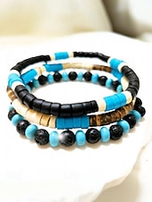 economico Gioielli da uomo-set di bracciali bohémien da uomo, materiali misti con turchese e pietra lavica, perfetti per le vacanze e per l'uso quotidiano casual