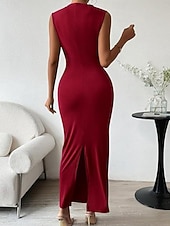 preiswerte Einfaches Kleid-Damen Maxikleid Abschlussballkleid Partykleid Freizeitkleid Cocktailkleid Elegant Mode Modern Outdoor Abendgesellschaft Party Normale Passform Einfach Ärmellos Hoher Ausschnitt Schwarz Burgunderrot