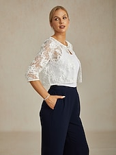 economico Giacche-Per donna Giacca Matrimonio Pizzo Floreale Casual / Quotidiano Elegante Capispalla Manica 3/4 Estate Bianco S