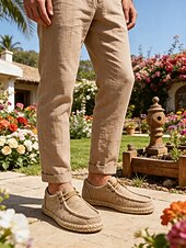 voordelige Heren-Beige casual loafers voor heren, lichtgewicht ontwerp met elastische veters, comfortabel en stijlvol voor buitenactiviteiten in resorts en zomervakanties.