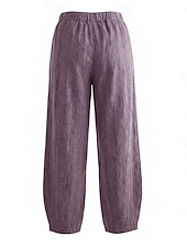 cheap Premium Linen Collection-70% Linen Women's Linen Pants Chinos Summer Pants Bloomers Vacation Streetwear Basic Full Length Medium Waist Plain Pocket Elastic Waistband Comfy Inelastic Daily Outdoor Street Violet Teal Dark