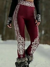 baratos impressão viking-Mulheres Leggings Férias Vintage Estilo Étnico Comprimento total Cintura Alta Gráfico Geométrica Macio Confortável Com Stretch Diário Casa Ao ar livre Vinho Preto Azul Marinho Verde Verão Primavera