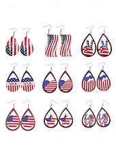 tanie Akcesoria-Amerykański 250. Jubileusz Kwiatowe Drewniane Kolczyki w Kształcie Łzy z Flagą USA lekkie Patriotyczne Biżuteria z Długimi Kolczykami dostępne w wielu stylach Casual Boho Styl na co dzień