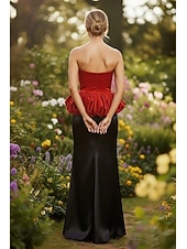 cheap Long Dresses &amp; Gowns-Mermaid Trumpet Floor Length Wedding Guest Dress Formal Dresses Evening Gown Prom Dresses Elegant Sleeveless Sweetheart Prom Formal Satin Stretch Fabric with Color Block