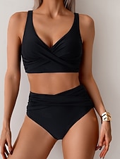 economico Bikini-Per donna Costumi da bagno Bikini Due pezzi Costume da bagno Arricciato Senza schiena Vacanza Abbigliamento da Spiaggia Semplice Scollo a V Senza Maniche Costumi da bagno