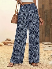  Dam Brett skaft Långbyxor Casual byxor Rak Semester Mode Streetwear Fullängd Hög midja Prickig Ficka Elastisk midja Komfort Bekväm Oelastisk Elastisk Dagligen Semester Gata Svart Rubinrött Blå Grön