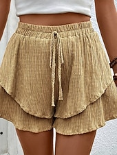 baratos Shorts esportivos-Mulheres chinês Calção Férias Moda Roupa de rua Curto Cintura Alta Tecido Frufru Multi Camadas Cintura elástica Confortável Conforto Macio Com Stretch Ao ar livre Rua Azul marinho Preto Branco Vinho