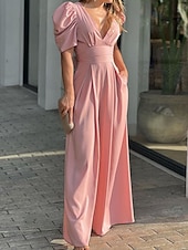 halpa rennot haalarit-Naisten Normaali Haalarit Tyylikäs Yhtenäinen väri Lyhythihainen Leveä reisi V kaula-aukko Päivittäin Loma Normaali Musta Keltainen Vaalean vihreä Kesä