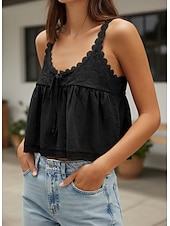 preiswerte Spitzenoberteile-Damen Bluse Spitzentops Camisole-Tanktop Patchwork Spitzenbesatz Einfach Täglich Stilvoll Modern Ärmellos U-Ausschnitt Normale Oberteile Täglich Ferien Ausgehen Schwarz Weiß Gelb Rosa Rote Sommer