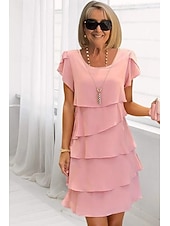 levne Šifónové šaty-Dámské Mini šaty Koktejlky Šaty pro svatební hosty Šifonové šaty Stupňovité šaty Elegantní Večerní oslava Rande Jdeme ven Běžný Čistá barva Krátký rukáv Tričkový Černá Podzim