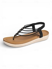baratos Sandálias Confortáveis-Sandálias femininas de dedo com tiras e palmilha acolchoada, sandálias rasteiras com tira elástica no calcanhar, estilo casual e confortável para o verão, ideais para caminhadas, férias, praia e