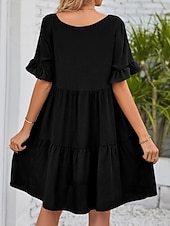 voordelige mini zwarte jurk-Dames Mini-jurk Casual jurk Katoenen jurk Zomerjurk Elegant Modieus Modern Buiten Vakantie Uitgaan Ruim Passend Effen Korte mouw V-hals Zwart Wit Leger Groen Bordeaux Zomer Lente