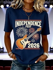  Dia da Independência Camiseta Feminina Americana Aniversário Patriótica Impressão Gráfica Bandeira Letra Estilosa Clássica Casual Manga Curta Decote Redondo Tops Regulares