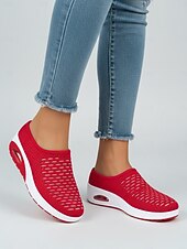 Χαμηλού Κόστους Γυναικεία Sneakers-Γυναικεία κόκκινα casual αθλητικά mules με πλατφόρμα αέρα - αναπνεύσιμο πλέγμα στο πάνω μέρος, ελαφριά και άνετα παπούτσια για περπάτημα για γυναίκες, ιδανικά για καθημερινή χρήση, ταξίδια, ψώνια,
