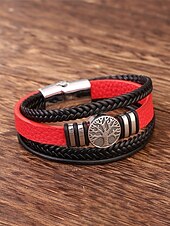 billiga Herrsmycken-Herrarmband i flerskiktat konstläder med vikingatrender – flätat konstläderarmband i flera färger, bohemisk punkstil för strandsemester, vardagskläder och present till honom