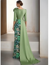  Coloană Teacă Lungime Podea Brodat cu mărgele Rochie formala Rochia Mamei Miresei Rochii de seara Rochie de bal cu fustă lungă Rochie formală Elegant Sclipici Floral Lungime Manșon 3/4 Rever Nunt